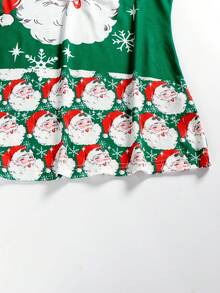 Santa Claus & Snowflake Graphic Asymmetrical Neck Casual T-Shirt, Spring And Autumn - Green - View 8