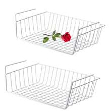 2 Pack Metal Hanging Storage Baskets - For Kitchen, Office, Pantry, Bathroom, Cabinet - White