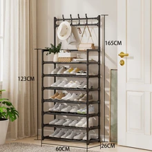 Zapateras y Perchero Multifuncional con 7 Niveles , Perchero con Zapatero Árbol para Pasillo con Banco para Zapatos Dormitorios Apartamento - Blanco - Ver 2