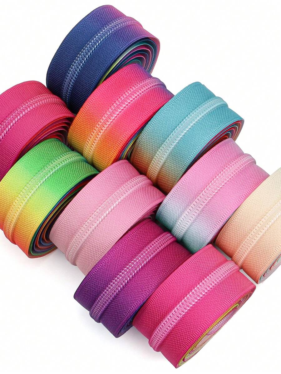 5# Nylon Gradient Zipper, (39.37inch) 1 Meter Zipper With 2 Zipper Heads, 10 Dopamine Gradient Colors, Light Gold Or Silver Zipper Pulls, Suitable For Garments, Bags, Textiles, And DIY Craft Products - Multicolor - View 1