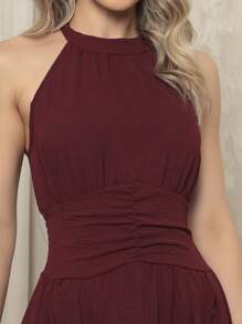 Long Sleeveless Party Dress With Luxury Padding - 紅木色 - 查看 5