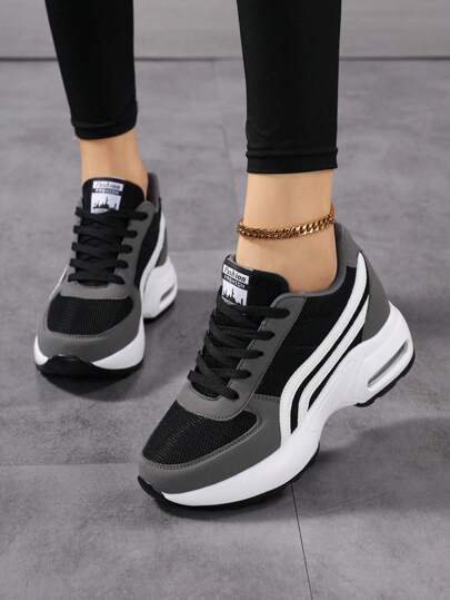 أحذية رياضية نسائية منفذة للهواء - أحذية كاجوال بنعل سميك مرتفع مع وسادة هوائية مريحة للاستخدام في جميع الفصول