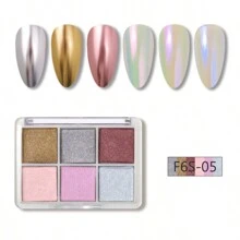 1pc 6 Colors Solid Magic Mirror Nail Powder, Solid Gold Powder, Aurora Powder Manicure Magic Mirror Powder, Solid Mirror Powder