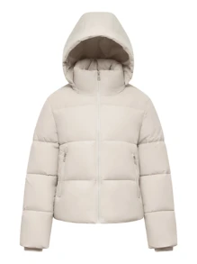 Women Puffer Jacket Hood Winter Water Repellent Wind-Resistant Ladies Classic Quilted Padded Coat Big Pocket - Cream - View 9