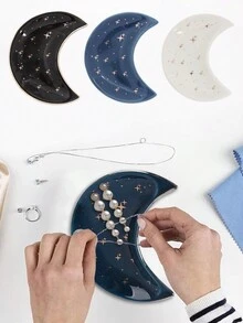 Keramik Halbmond Aufbewahrungsschale mit goldenem Anhänger Halskette, elegante Dekoration, perfekt für Schreibtisch oder Frisiertisch Präsentation, Geschenk für die Freundin