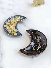 Keramik Halbmond Aufbewahrungsschale mit goldenem Anhänger Halskette, elegante Dekoration, perfekt für Schreibtisch oder Frisiertisch Präsentation, Geschenk für die Freundin