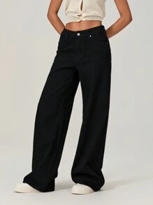 Baggy Jeans For Women Star Pattern High Waisted Straight Wide Leg Denim Pants Loose Fit Vintage 90s Jeans Streetwear Trousers Low Rise Distressed Cargo Denim Pants Aesthetic Clothes - màu đen - Xem 7