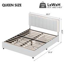 LED Bad Frame With 4 Drawers, Modern Bed Frame With Headboard, Upholstered Bed Frame With Wooden Slats Support, Full/ Queen/ King, White/ Black ( USB LED Strip) - 白色 - 查看 8