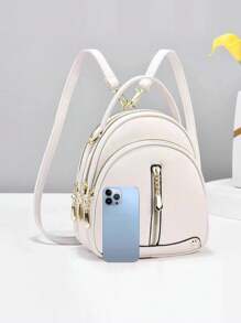 全新时尚女士软皮多用途小背包、可转换单肩包和手提包 - 白色 - 查看 3