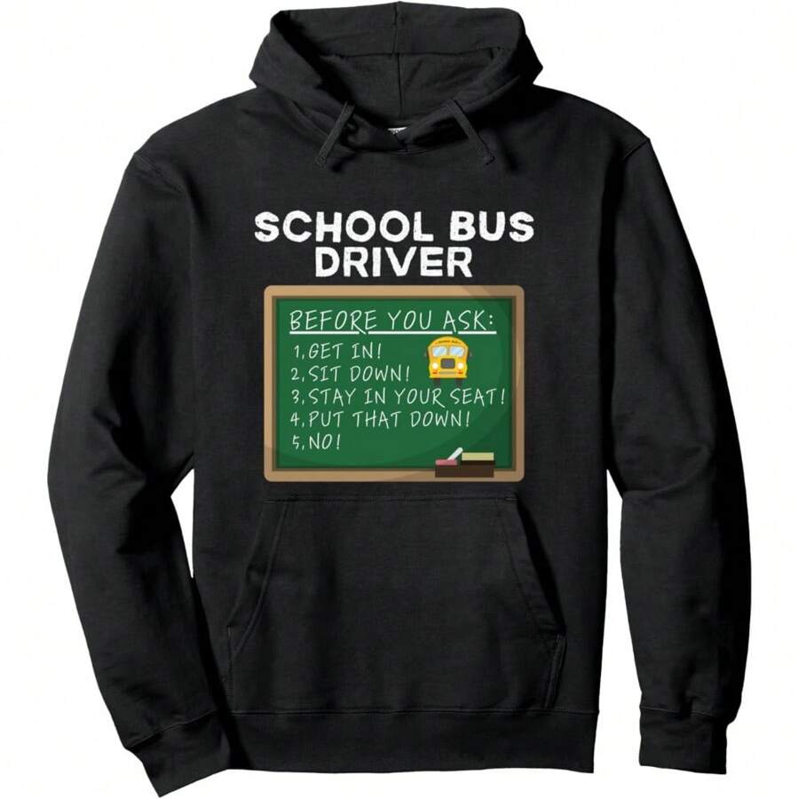 School Bus Rules Funny School Bus Driver Pullover Hoodie Oversized Pullover Hoodie Double-Lined Hood Heavyweight Cotton Pullover Hooded Sweatshirt For Women