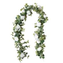 1 件/2 件，6 英尺人造桉树花环，配假丝绸玫瑰花藤种子桉树叶绿叶花环，适用于婚礼拱门桌墙背景派对房间装饰、婚礼装饰、家居装饰、卧室装饰、浴室装饰、厨房装饰 - 白色 - 查看 7