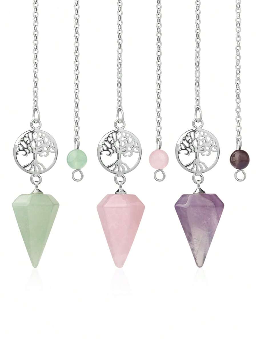 1 pieza Péndulo de piedra natural de tamaño pequeño para la adivinación, el péndulo y la curación, colgante de cuarzo rosa, obsidiana negra, ojo de tigre, Reiki, árbol de la vida, amuleto espiritual esotérico Péndulos G718 - Péndulo - Ver 1