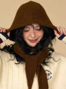 1pc Little Red Riding Hood Autumnwinter Warm Balaclava Fairy Tale Knitted Bib Hat In One - Coffee Brown - View 4