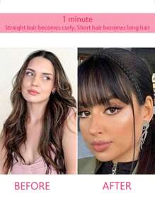 合成耐热黑色头带接发刘海假发自然假发一片式刘海女士假发圣诞节节日假发 - 彩色 - 查看 4