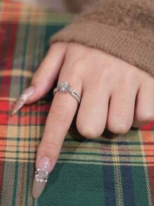 1 Peça Anel de Noivado de Diamante Moissanite Redondo de 1 Quilate com Configuração de Luxo em Prata Esterlina 925, Feito em Laboratório, Cor D, Claridade VVS1, Joia de Noiva Requintada, Presente de Natal com Certificado