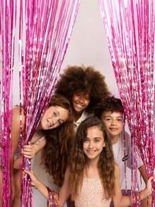 2 件/包铝箔窗帘背景银色金属丝箔流苏窗帘照片展位道具适用于生日婚礼订婚派对单身派对圣诞节节日庆祝派对装饰