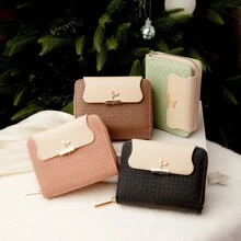 女士钱包 叶形搭扣手拿包 品牌设计 学生真皮迷你零钱包 女式卡包 时尚女士钱包 礼物 女士钱包 钱包 小钱包 - 黑色 - 查看 6