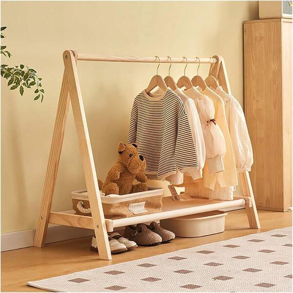 Estante de almacenamiento para habitación de bebé, perchero de piso simple para ropa de niños, perchero de ropa corta para bebé, pequeño tendedero para ventana, estante de almacenamiento para guardería