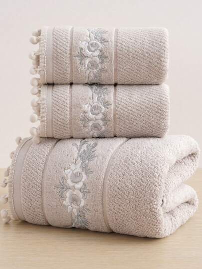 QIBHI 1/2/3 st. broderad badhandduk/ansiktshandduk med spetsdetaljer, absorberande och mjuk, heminredning, skolstart, för skönhetssalong, badrum, duschhanddukar för skönhetssalong, hotell, sport, heminredning, handduk, hudvård