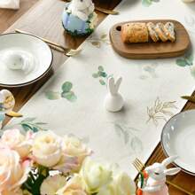 Guirlanda Folha Verde Azul Rosa Coelho Cenoura Coelho Feliz Páscoa Caminho de Mesa, Feliz Páscoa Ovo Coelho Toalha de Mesa, Primavera Verão Sazonal Cozinha Restaurante Decoração Festiva Fazenda Casa Festa