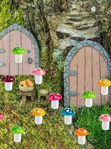 20pcs-Mushroom Mini Small Mushroom Miniature Colored Mushroom Artificial Fairy Garden Ornament Flowerpot Miniature Landscape Decoration Outdoor Birthday Home Office Garden Party,For Miniature Gardening, Glass Containers, Potted Plant Decorations