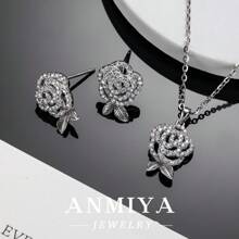 时尚奢华花朵 S925 首饰套装 镀银 - 銀色花套裝 - 查看 5