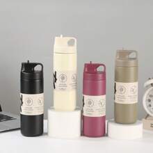 1 pieza Vaso con pajita de 550ML/18OZ, vaso térmico aislado al vacío de acero inoxidable 304 con tapa, taza de viaje portátil, botella de agua para exteriores y camping