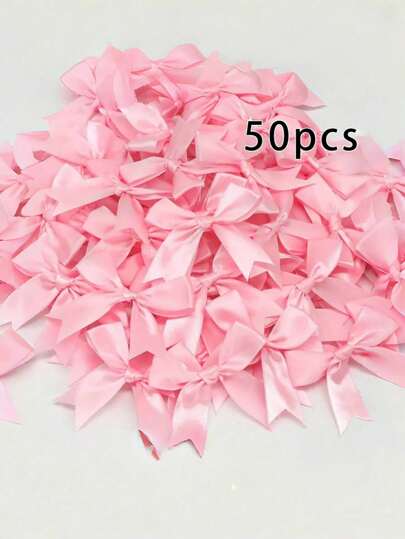 50pcs Satin Ribbon Bows - Small Flower Shaped Gift Tie, Gift Box Decor Bows, Suitable For Wedding, Birthday And Holiday Decoration - DIY Craft Supplies For Baking And Party Decoration