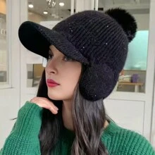 Sombreros, bufandas de punto de invierno para mujer, gorros gruesos y abrigados a prueba de viento, orejeras de punto, gorros para ciclismo - Multicolor - Ver 1