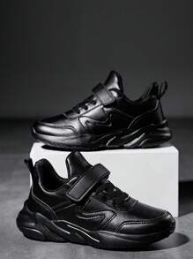 Kids Spring/Autumn Old Dad Casual Shoes For Boys, Leather Upper, Soft & Comfortable, Anti-Slip & Durable Sole, Adjustable Hook And Loop, Easy To Wear, Suitable For Daily & School Outfit