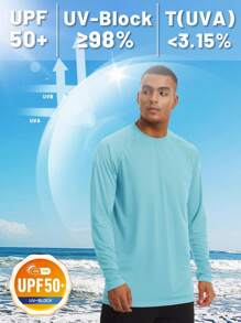 KEFITEVD Men's UPF 50+ UV Protection Long Sleeve T-Shirt Sun Block Casual Fishing Shirts Hiking Running Workout Rash Guard - Light Lake Blue - View 2
