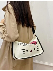 Sanrio 1 Borsa in tela con stampa di Hello Kitty, borsa a tracolla, borsa a tracolla, zaino di grande capacità per studenti di scuola elementare e media, borsa scolastica, portatile, pieghevole, di grande capienza, adatta per ragazze adolescenti, donne, studenti universitari