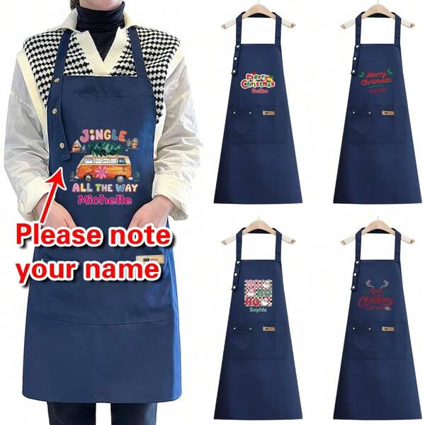 Custom Name Kitchen Apron With Adjustable Straps | Personalized Cooking Apron With Front Pocket | Unisex Workwear For Baking, Housework And Grilling
