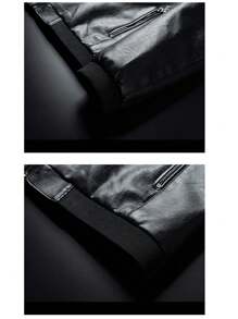Giacca da pilota in pelle PU da uomo, casual, con maniche lunghe, chiusura lampo, colletto a baseball e tasche