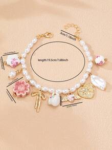 1 chiếc vòng tay gốm thủ công hình nơ và trái tim, chuỗi hạt ngọc trai giả, vòng tay hạt charm thiết kế cơ bản dành cho phụ nữ (Màu sắc và hình dạng có thể thay đổi đôi chút) - Nhiều màu - Xem 3