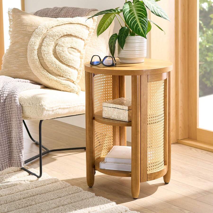 Springwood Caning Side Table, Charcoal Finish