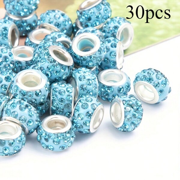 30pcs 3-Strand Rhinestone Beads Ceramic Beads Large Hole Beads DIY Bracelet Jewelry Making Supplies