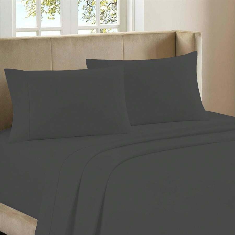 Juego de sábanas de bambú de 4 piezas en tamaño cama doble, de lujo y extra suaves - Gris oscuro - Ver 1