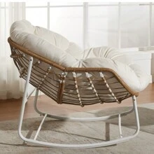 Patio Rocking Chair With Padded Cushion Indoor Outdoor Comfy Papasan Rocker Chair With Upgraded Steel Frame Oversized Rattan Egg-Shaped Lounge Chair For Front Porch, Garden, Bedroom - 杏色 - 查看 2