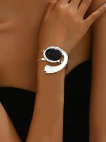 1 Peça Bracelete Aberto Feminino com Design Geométrico Exagerado, Estilo de Metal de Ferro Minimalista, Adequado para Uso Diário, Férias e Presentes de Encontro