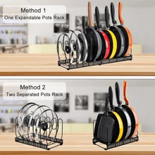 Living And Home Expandable Pot Pan Organizer Rack With 10 Adjustable Compartments,Pot Lid Organizer Holder,Pan Organizer Rack,Kitchen Storage Shelf Organizer For Cabinet Countertop Cupboard