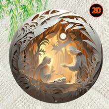 20x20cm runde Metallwandkunst mit lebendiger Darstellung der Weihnachtsgeschichte, vorgebohrte Löcher für einfaches Aufhängen, Hochauflösender Druck, geeignet für Wohnzimmer, Schlafzimmer und mehr