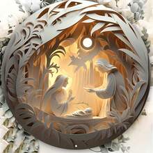 20x20cm runde Metallwandkunst mit lebendiger Darstellung der Weihnachtsgeschichte, vorgebohrte Löcher für einfaches Aufhängen, Hochauflösender Druck, geeignet für Wohnzimmer, Schlafzimmer und mehr
