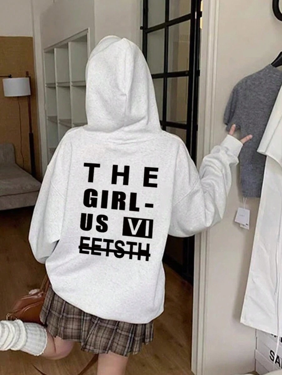 全新秋冬字母印花街头风时尚百搭女士连帽衫