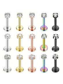 1 Pair Of 16G Stainless Steel Round Heart Five-Pointed Star Zirconia Lip Stud Nose Stud Lip Stud Monroe Lip Ring Spiral Earrings