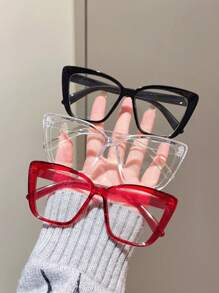 3pcs Unisex Square Large Frame Versatile Academic Style Non-Prescription Glasses Glasses, Face-Flattering - Black/white/red - View 9