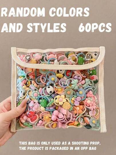 100个/90个/80个/70个/60个/50个/40个/30个/20个/10个/套 少女随机颜色卡通公主拇指戒指和小发绳 少女配饰 OPP袋包装