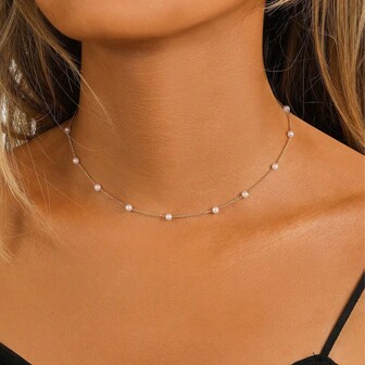 1 st elegant halsband med flera lager av fuskpärlor, lyxigt mode chokerhalsband lämpligt för kvinnor dagligt bruk