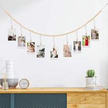 1 pieza, Expositor de fotos de pared de macramé con pinzas, marco de fotos collage estilo bohemio con cuentas de madera, guirnalda de fotos con pinzas, regalo para dormitorio, apartamento, sala de estar, aula