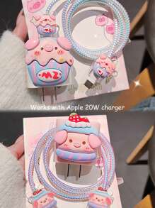 5pcs/Set Strawberry, Ice Cream Pig Charging Protector Covers, Anti-Breakage Design & Silicone Charger Head Protective Case With Storage Cord, Compatible With IPhone 18W/20W Fast Charger, Compatible With IPhone 16/15/14 Etc. Cable Protector, Charger Protector
